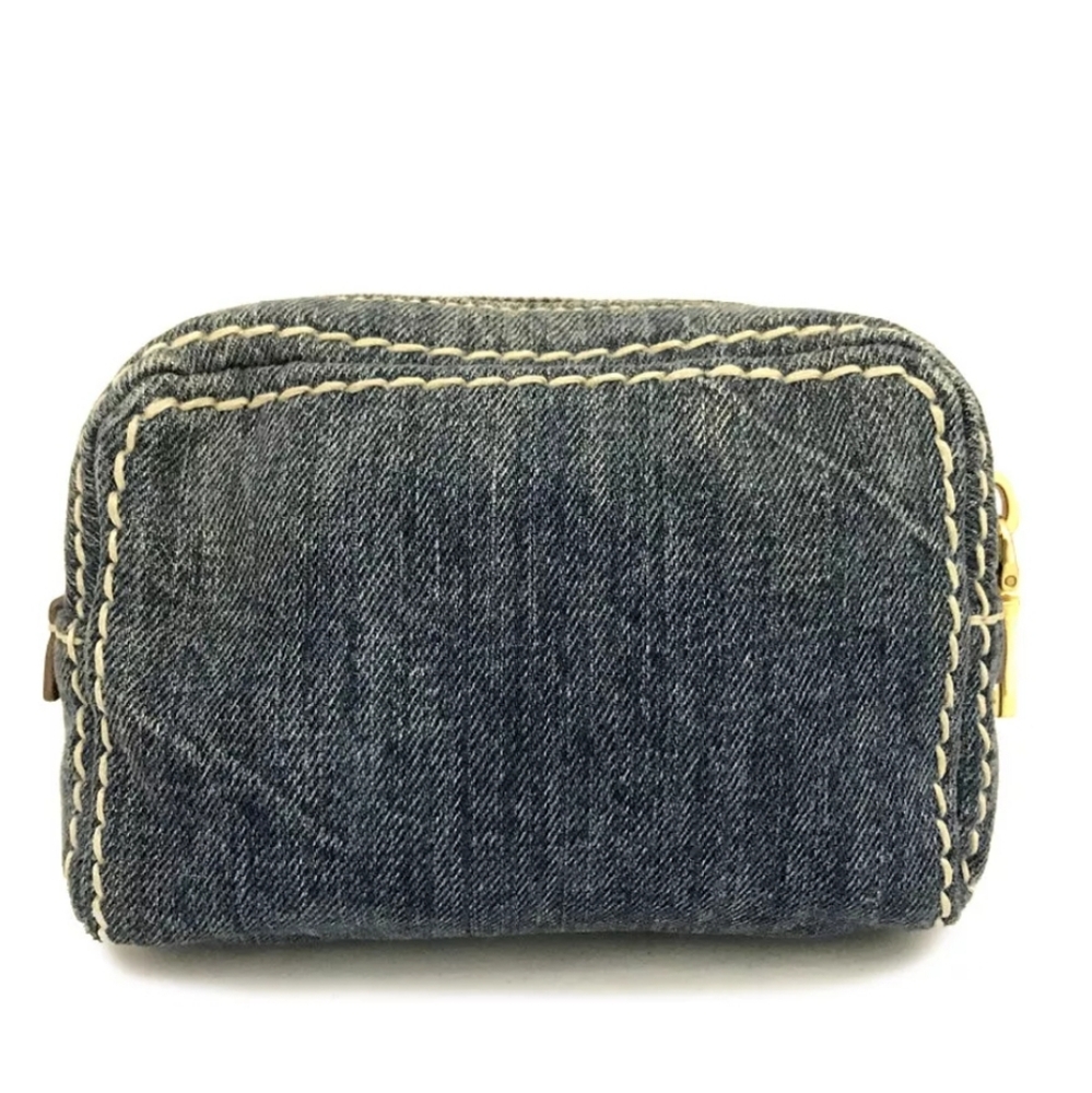 PRADA LOGO PLATE DENIM COSMETIC POUCH BAG BLUE - Picture 8 of 12